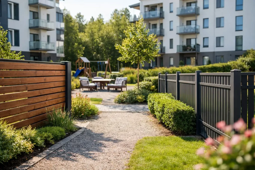 Aitaelementit taloyhtiön pihalle oikein valittuna