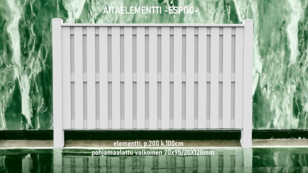 Hintaesimerkki: aitaelementti Espoo, mitat, materiaali ja hinta